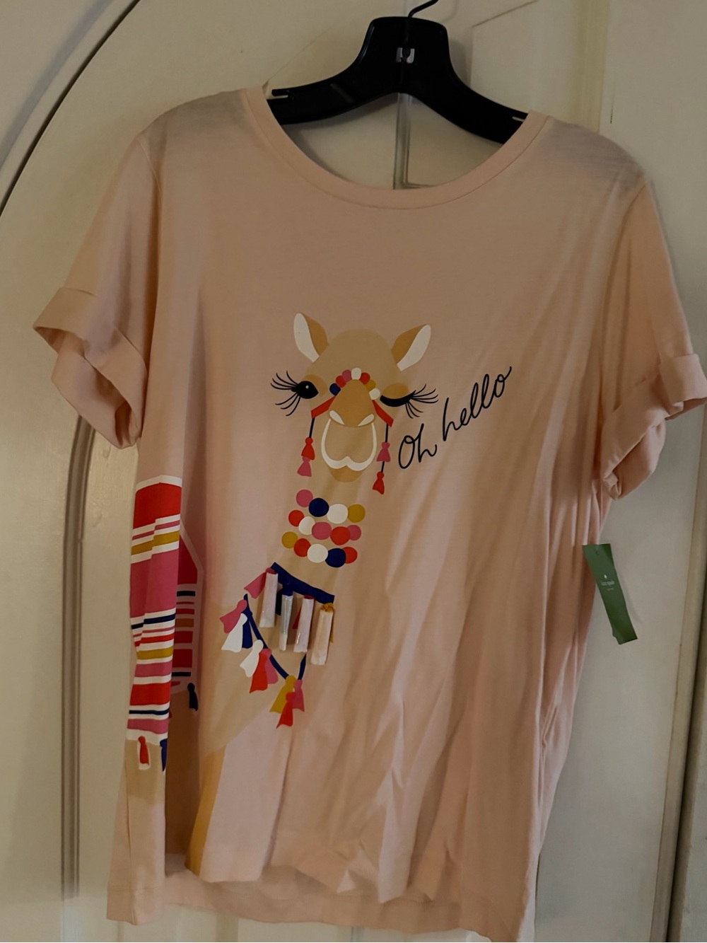 BRAND NWT KATE SPADE PINK LLAMA GRAPHIC SHORT SLEEVE TEE SIZE SMALL